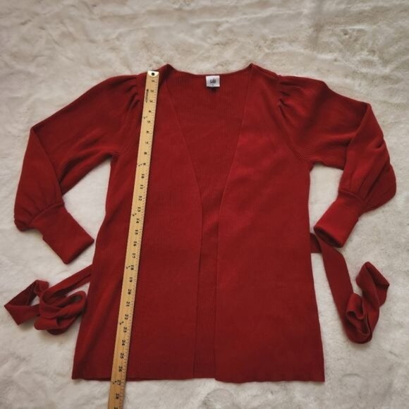 Cabi Sweater Womens Red Cardigan Cabaret Ribbed Cotton Balloon - Picture 9 of 13